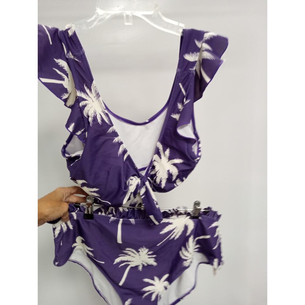 2 pc swimsuit Purple with White Palms Detail Sz 3X  0342